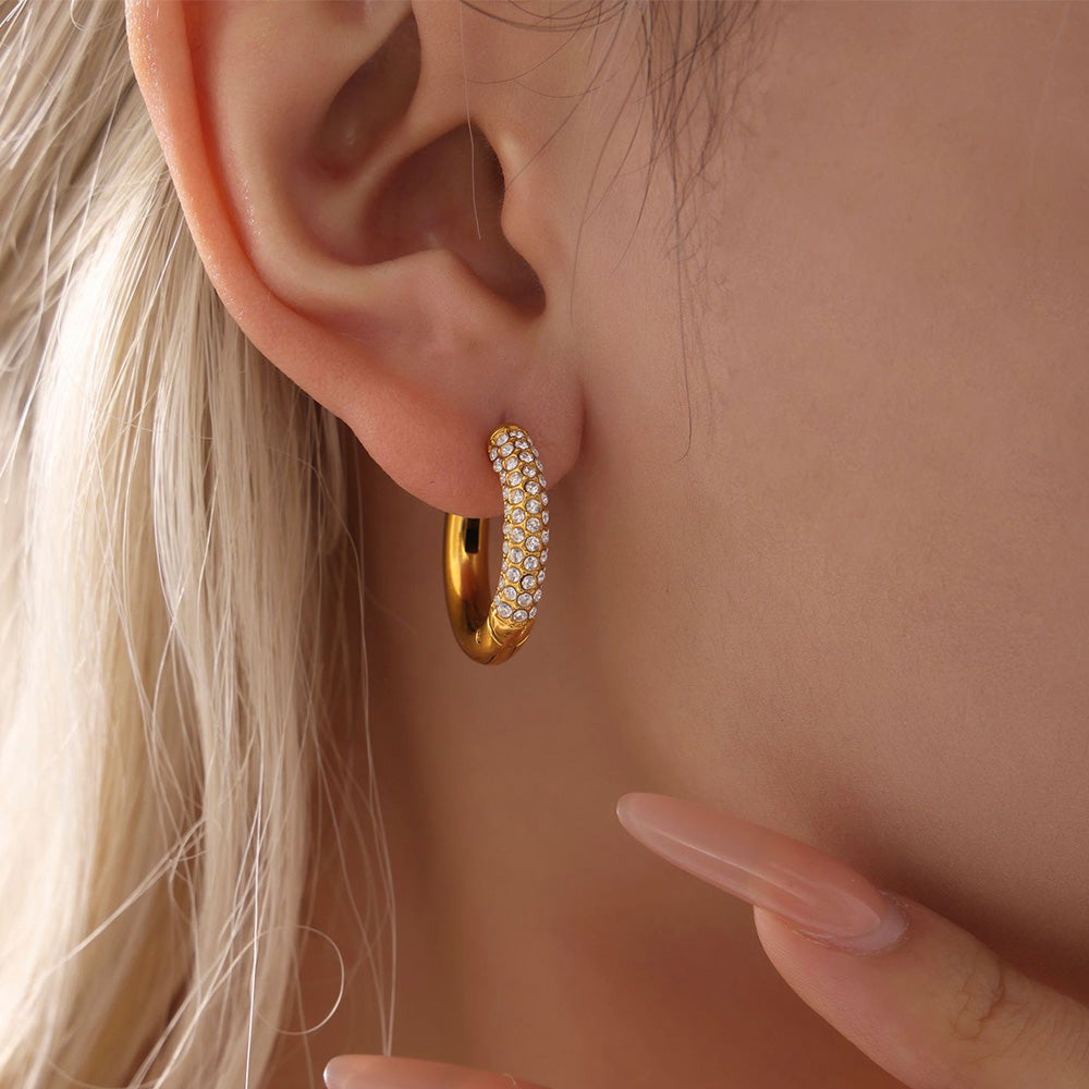 Shiny Zircon Hoop Earrings