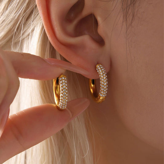 Shiny Zircon Hoop Earrings