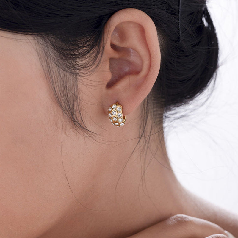 Gold Zircon Hoop Earrings