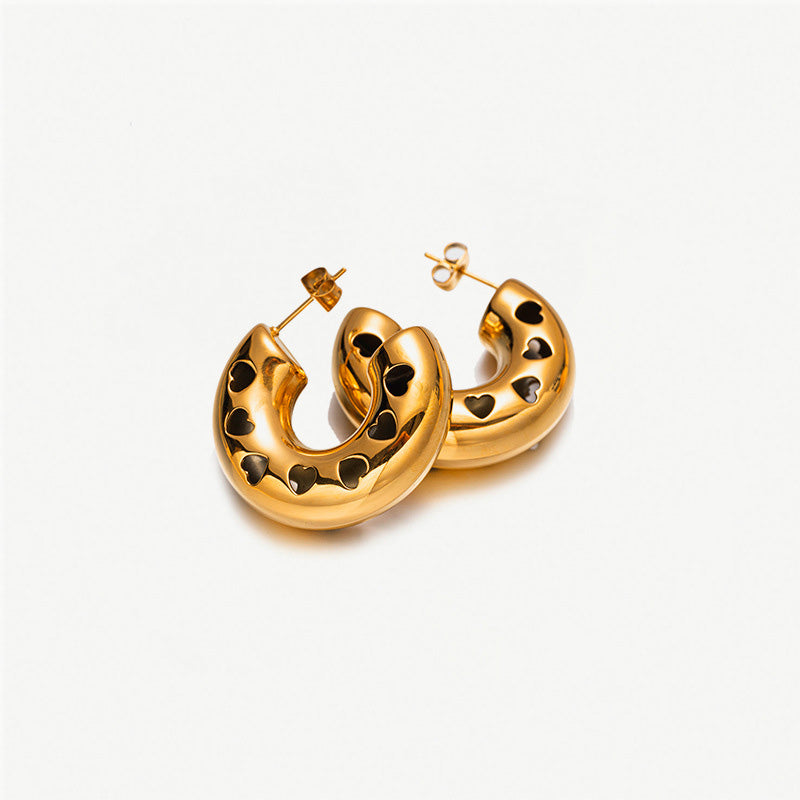 Gold Hollow Heart Hoop Earrings