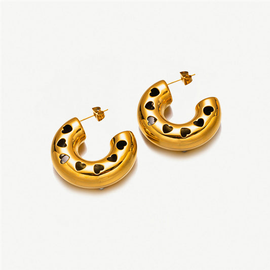 Gold Hollow Heart Hoop Earrings