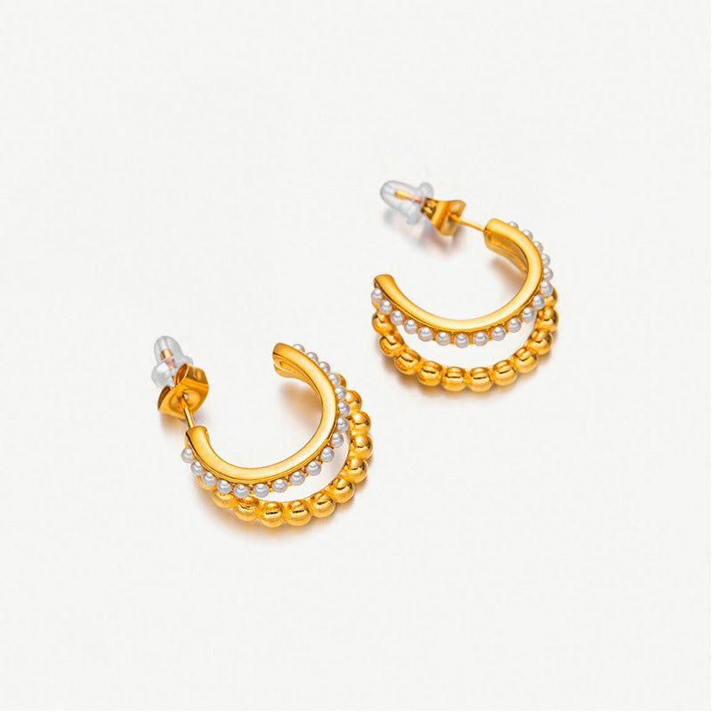 Pearl Gold Hoop Earrings