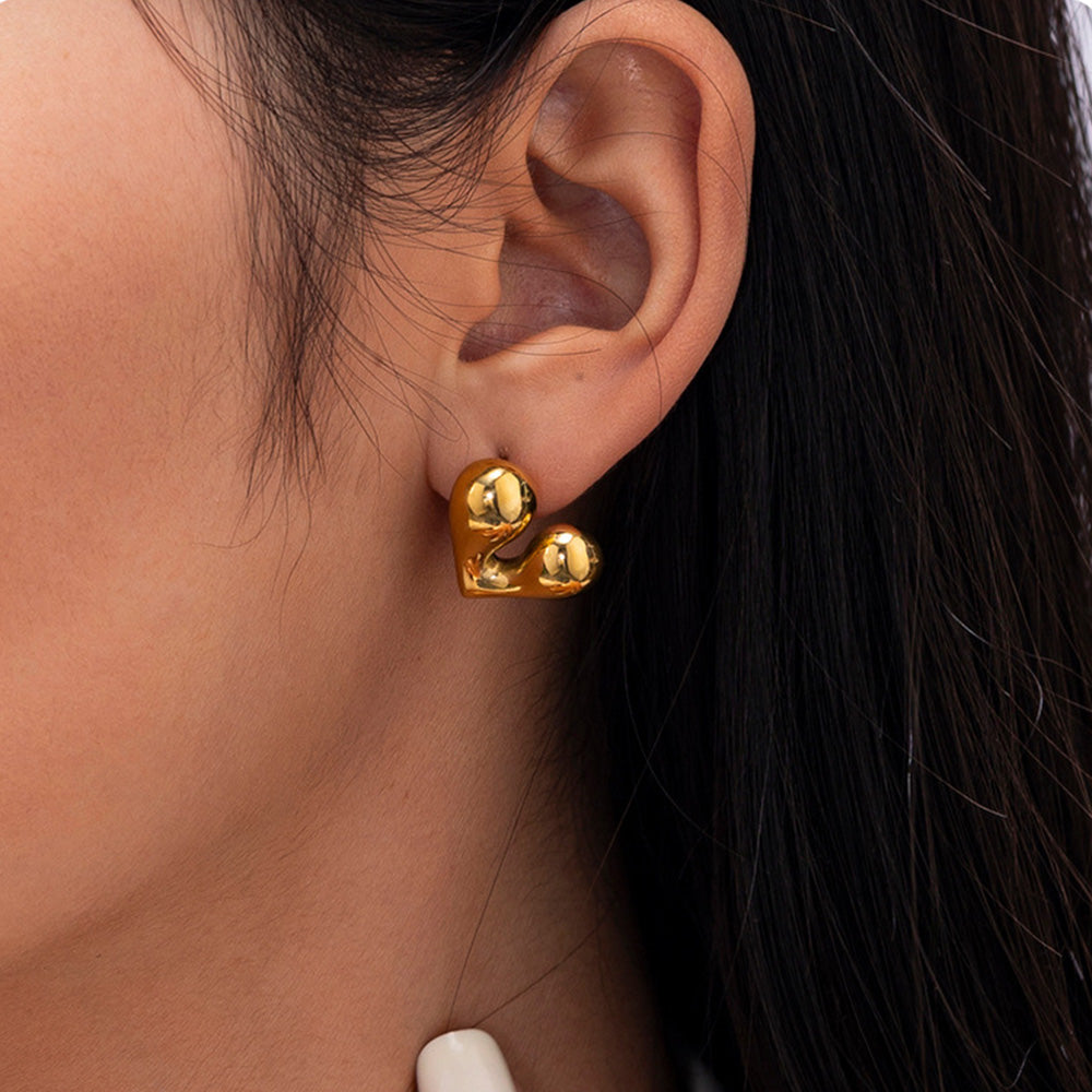 Gold Heart Stud Earrings