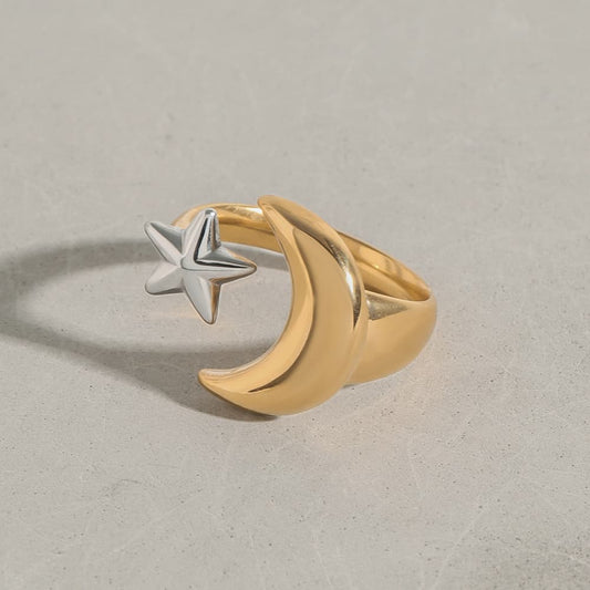 Adjustable Star and Moon Ring