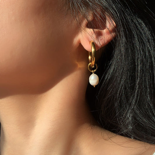 Baroque Pearl Hoop Earrings