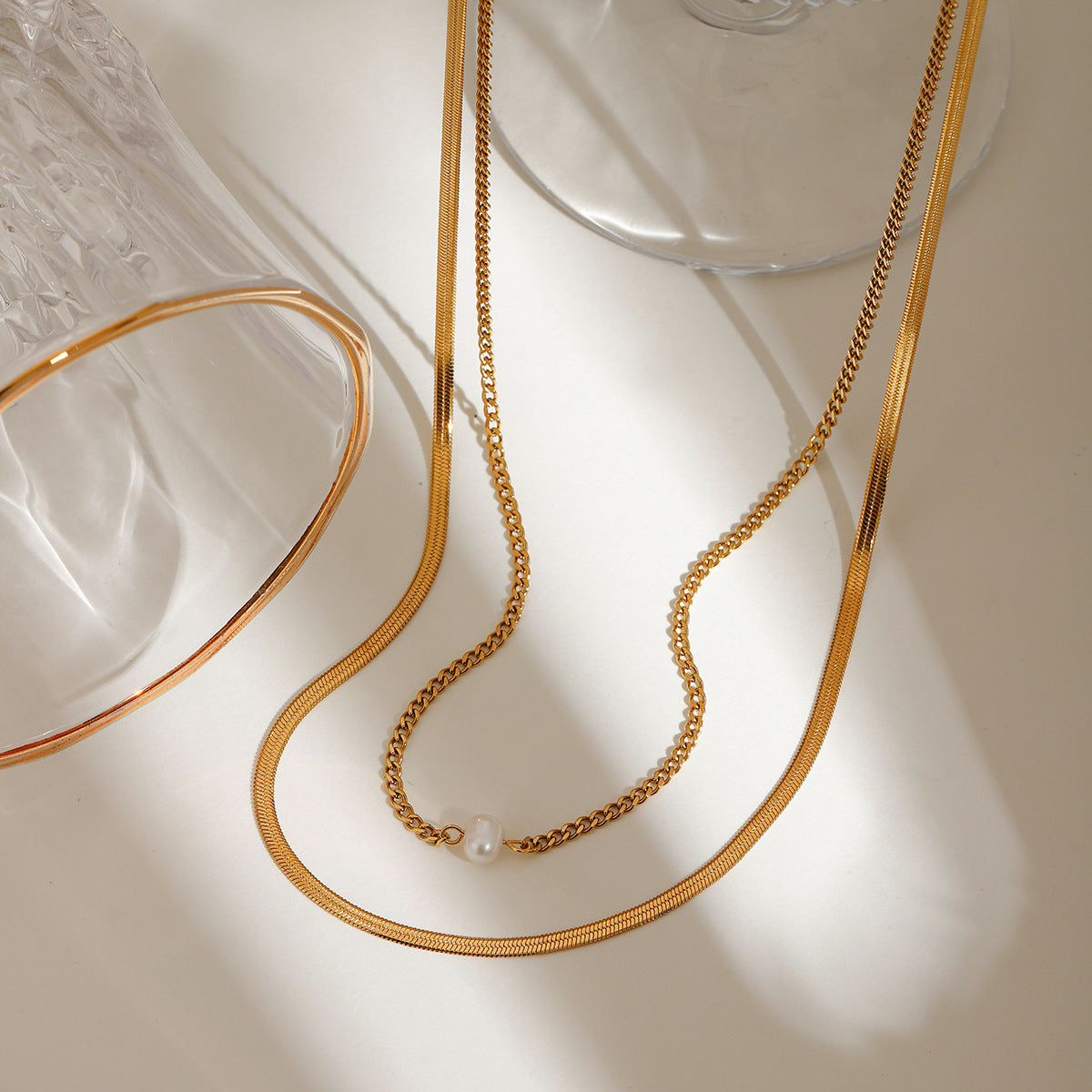 Gold Layered Pearl Necklace