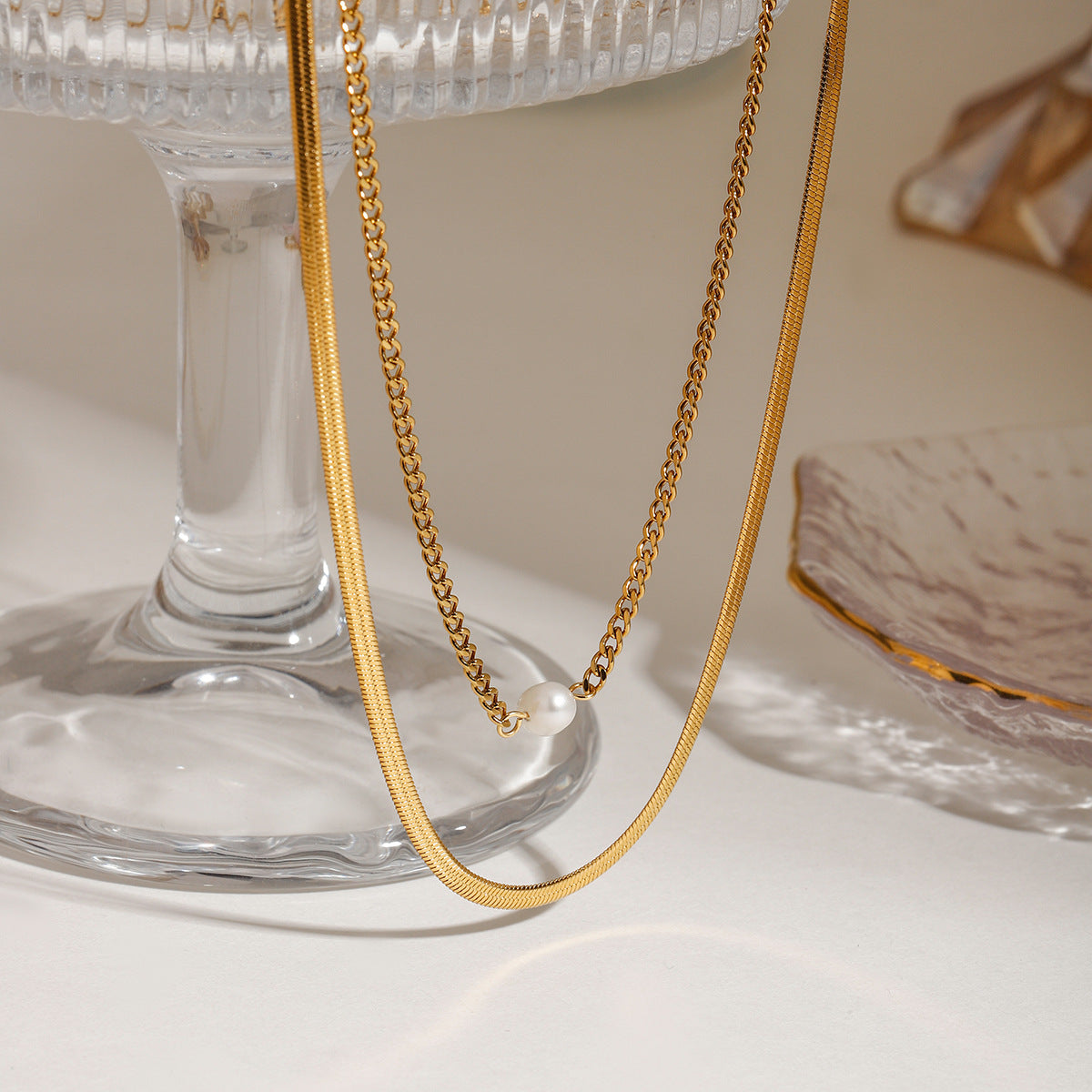 Gold Layered Pearl Necklace