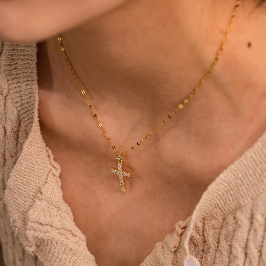 Shiny Zircon Cross Necklace