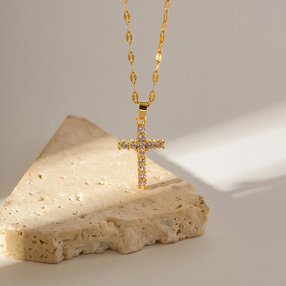 Shiny Zircon Cross Necklace