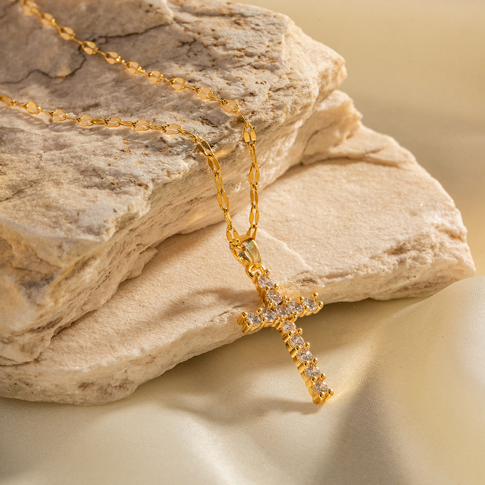 Shiny Zircon Cross Necklace