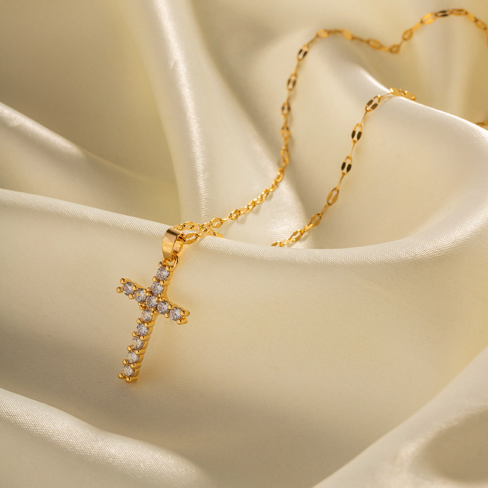 Shiny Zircon Cross Necklace