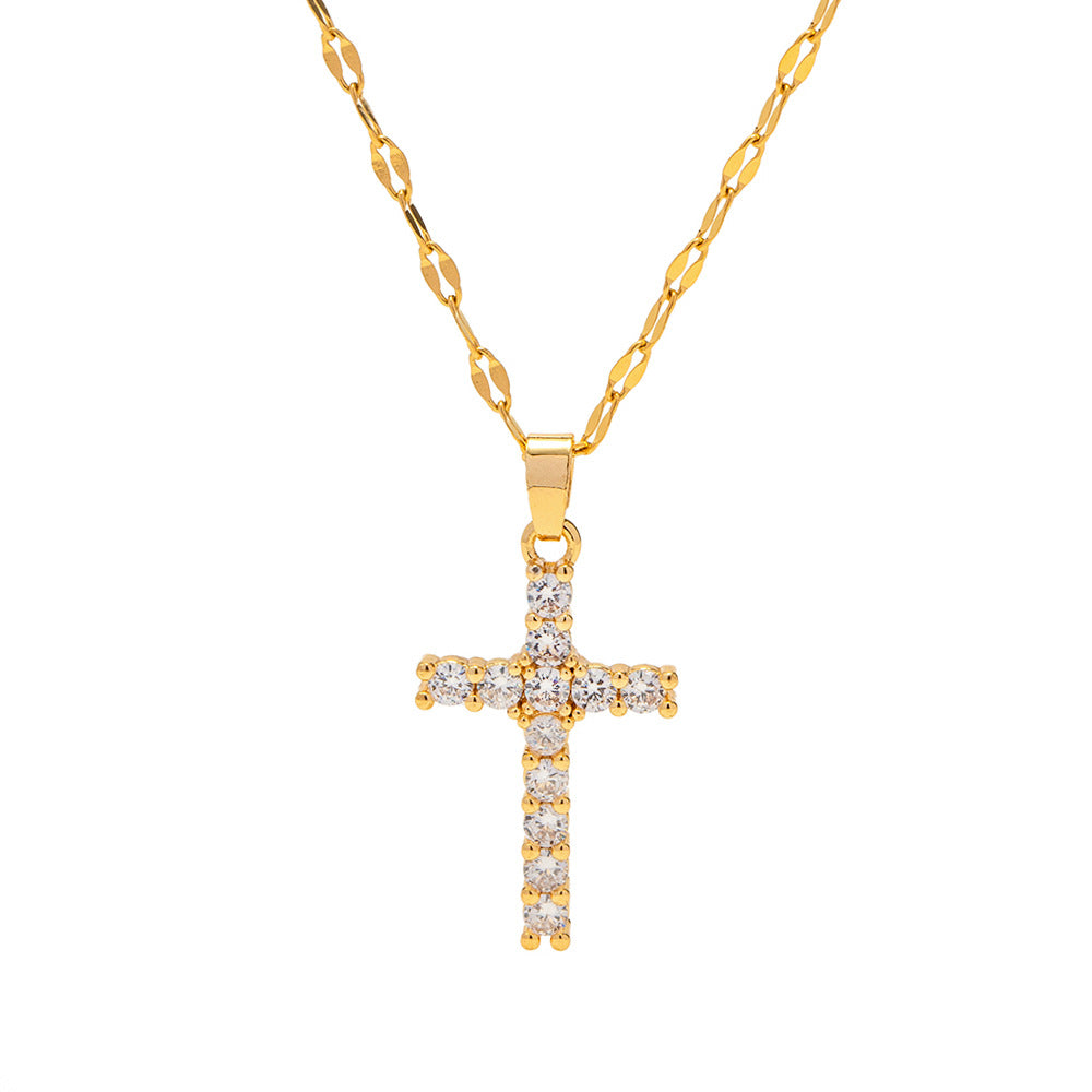 Shiny Zircon Cross Necklace